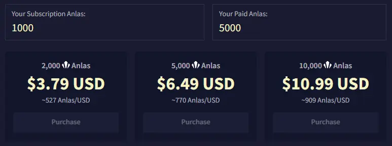 Anlas 购买界面的定价截图